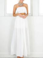 Choies White Ruffle Lace Insert Bandeau Crop Top And Split Maxi Skirt