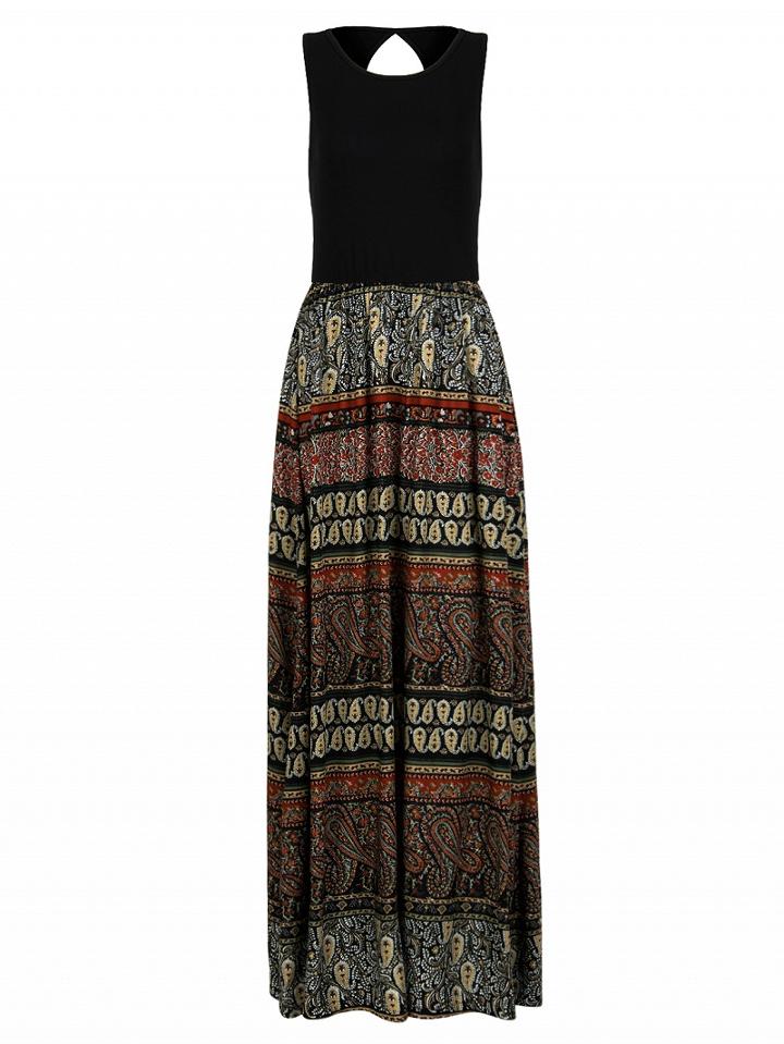Choies Black Paisley Floral Print Keyhole Back Maxi Dress