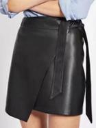 Choies Black Leather Look Tie Waist Asymmetric Hem Warp Mini Skirt