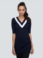 Choies Navy Contrast Striped V-neck Half Sleeve Knitted Dres