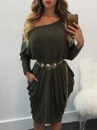 Choies Army Green One Shoulder Bodycon Midi Dress
