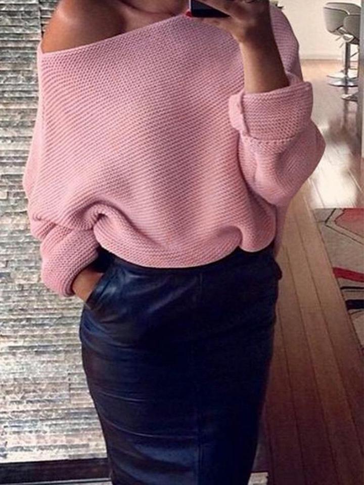 Choies Pink Off Shoulder Open Knit Sweater