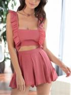 Choies Red Square Neck Tie Back Chic Women Crop Top And High Waist Short