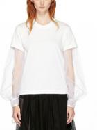 Choies White Sheer Mesh Panel Tie Cuff Long Sleeve T-shirt