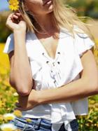 Choies White V Neck Lace Up Front Ruffle Top
