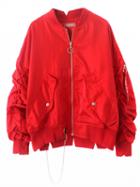 Choies Red Letter Print Back Ruched Detail Bomber Jacket