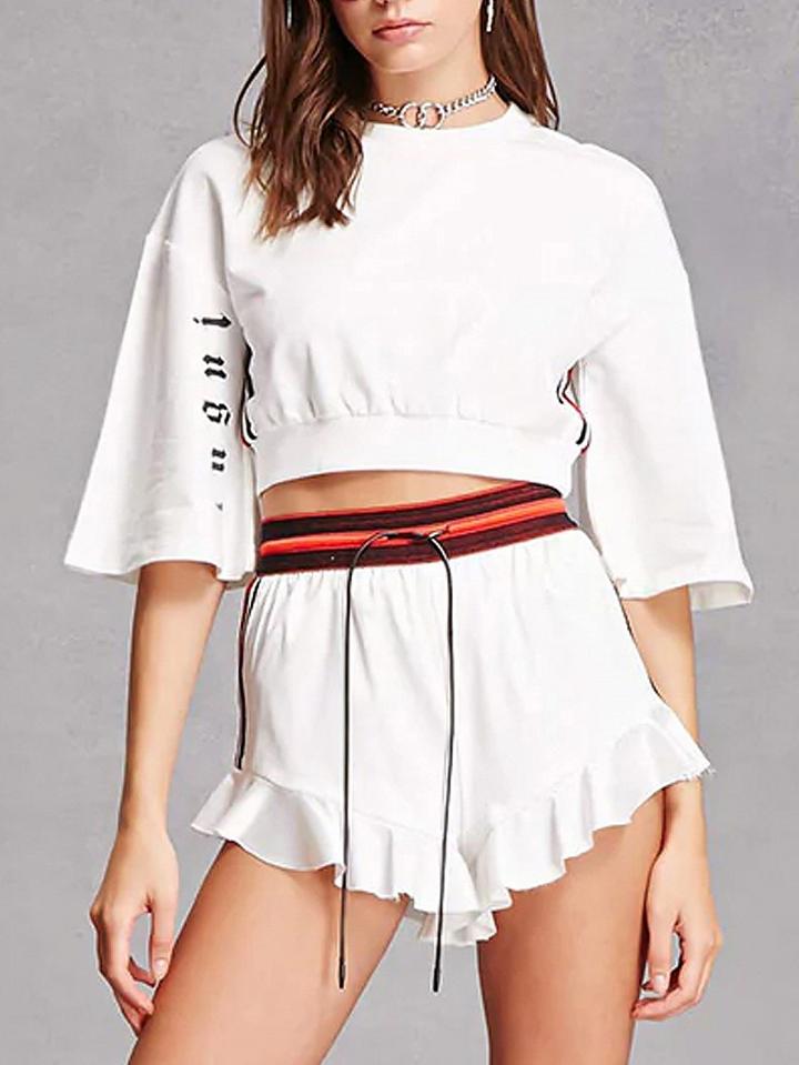 Choies White Letter Print Flare Sleeve Crop Top