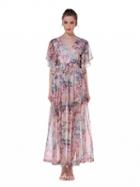 Choies Polychrome V Neck Floral Print Ruffle Sleeve Wide Leg Jumpsuit