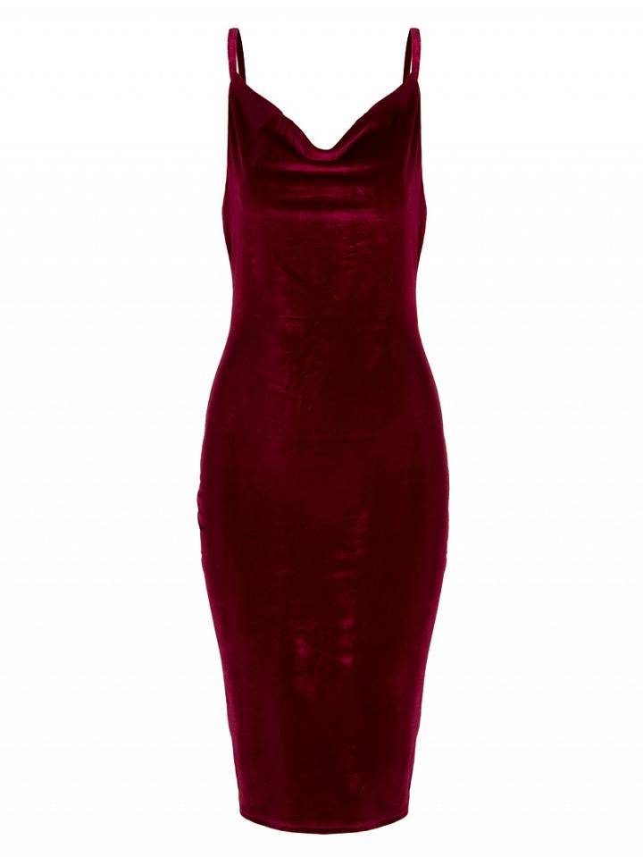 Choies Burgundy Cowl Neck Velvet Cami Bodycon Dress