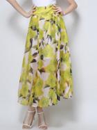 Choies Yellow Floral Leaves Print Ruched High Waist Maxi Skirt