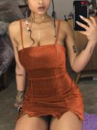 Choies Orange Velvet Spaghetti Strap Split Detail Bodycon Mini Dress