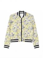 Choies Yellow Retro Floral Print Ribbed Trims Baseball Jacket