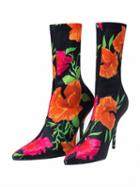 Choies Polychrome Flower Print Satin Look Pointed Heeled Boots