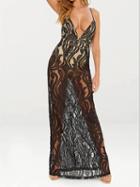 Choies Black Lace Plunge Spaghetti Strap Cut Out Chic Women Maxi Dress