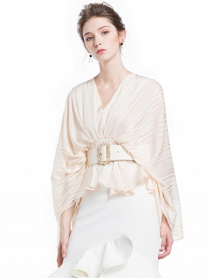 Choies Beige V-neck Batwing Sleeve Blouse