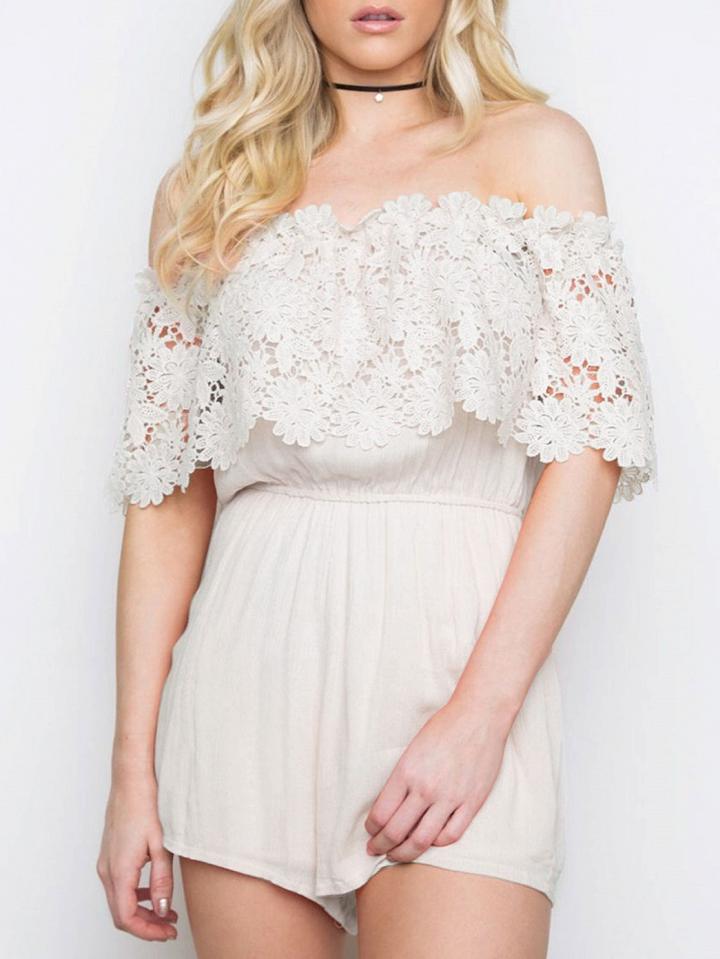 Choies White Off Shoulder Layered Lace Romper Playsuit