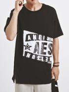 Choies Black Color Block Spilt Front Letter Print T-shirt