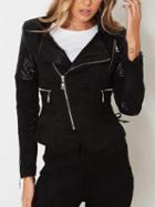 Choies Black Leather Panel Quilted Biker Jacket