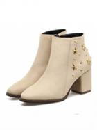 Choies Beige Faux Suede Star Stud Embellished Ankle Boots