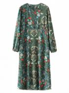 Choies Green Floral Long Sleeve Midi Dress