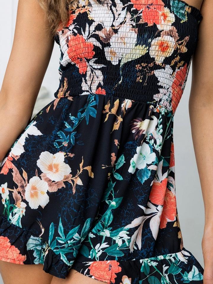 Choies Black Stretch Off Shoulder Floral Print Romper Playsuit