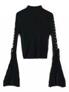 Choies Black High Neck Eyelet Detail Flare Sleeve Knit Sweater