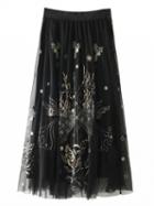 Choies Black High Waist Embroidery Detail Sheer Mesh Skirt