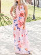 Choies Pink Spaghetti Strap Floral Print Maxi Dress