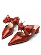 Choies Red Leather Look Pointed Toe Bow Tie Slider Sandals