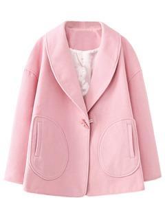 Choies Pink Lapel Single Button Woolen Coat