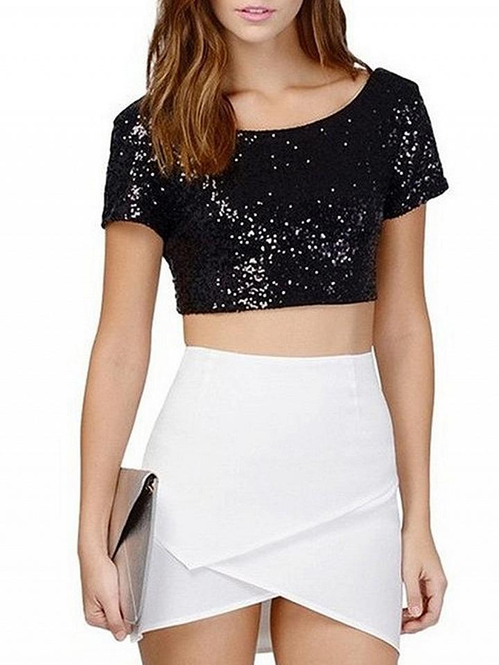 Choies Black Sequin Detail Crop Top