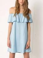 Choies Blue Off Shoulder Ruffle Trim Mini Dress