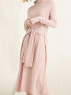 Choies Pink Mock Neck Tie Front Long Sleeve Knit Midi Dress