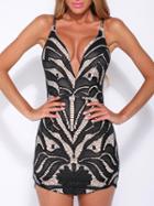 Choies Black Deep V-neck Mesh Crochet Cami Bodycon Dress