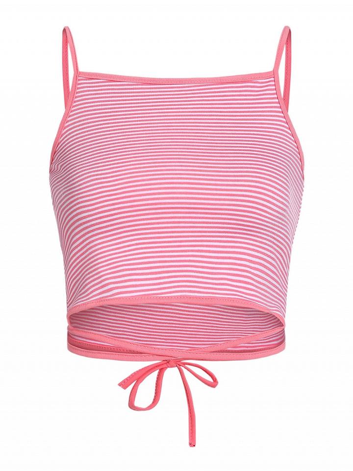 Choies Coral Stripe Tie Waist Cami Top