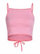 Choies Coral Stripe Tie Waist Cami Top