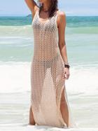 Choies Beige Cut Out Side Split Maxi Beach Dress
