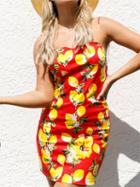 Choies Red Spaghetti Strap Fruit Print Mini Dress
