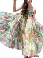 Choies Green High Waist Floral Print Maxi Skirt