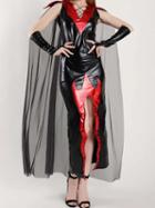 Choies Black Halloween Devil Cosplay Sheer Mesh Cape Thigh Split Maxi Dress