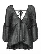 Choies Black Plunge Neck Polka Dot Tie Detail Blouse