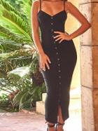 Choies Black Ribbed V-neck Chic Women Bodycon Cami Maxi Dress