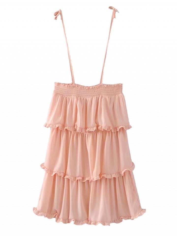 Choies Pink Layered Ruffle Tie Shoulder Cami Dress