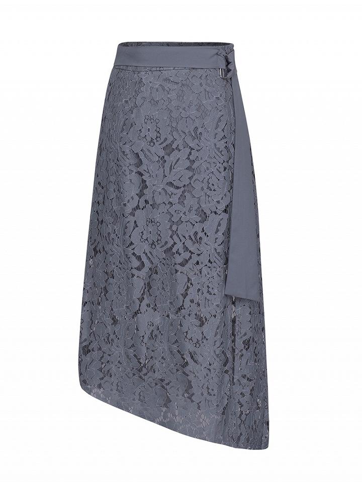 Choies Gray Tied Waist Asymmetric Lace Skirt