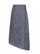 Choies Gray Tied Waist Asymmetric Lace Skirt