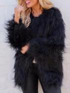 Choies Black Fluffy Faux Fur Longline Coat