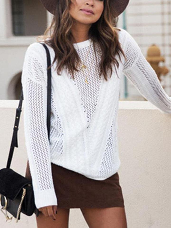 Choies White Cut Out Detail Long Sleeve Chic Women Knit Sweater