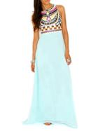 Choies Light Blue Tribe Print Sleeveless Maxi Dress