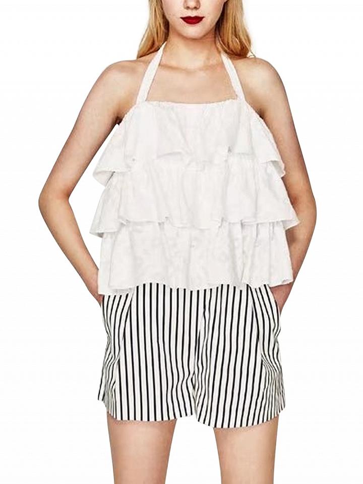 Choies White Halter Ruffle Layered Backless Blouse