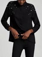 Choies Black Pearl Embellished Long Sleeve Shirt
